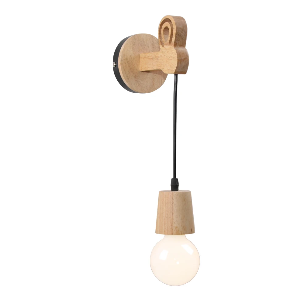 Retro Industrial Iron Wood Wall Lamp Wire E27 Modern Nordic Indoor Lighting Sconce Fixture For Home Decor Bedroom Bedside Light