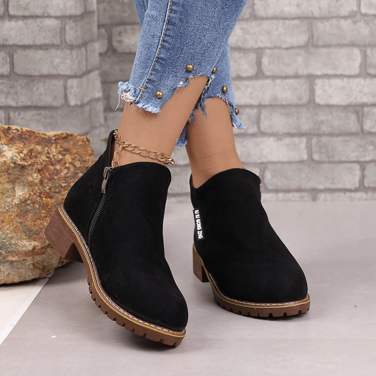 Women Boots 2024 Autumn Winter New Marten Boots Female Zipper Ankle Boots Female Low Heel Low Tube College Style Shoes for Women