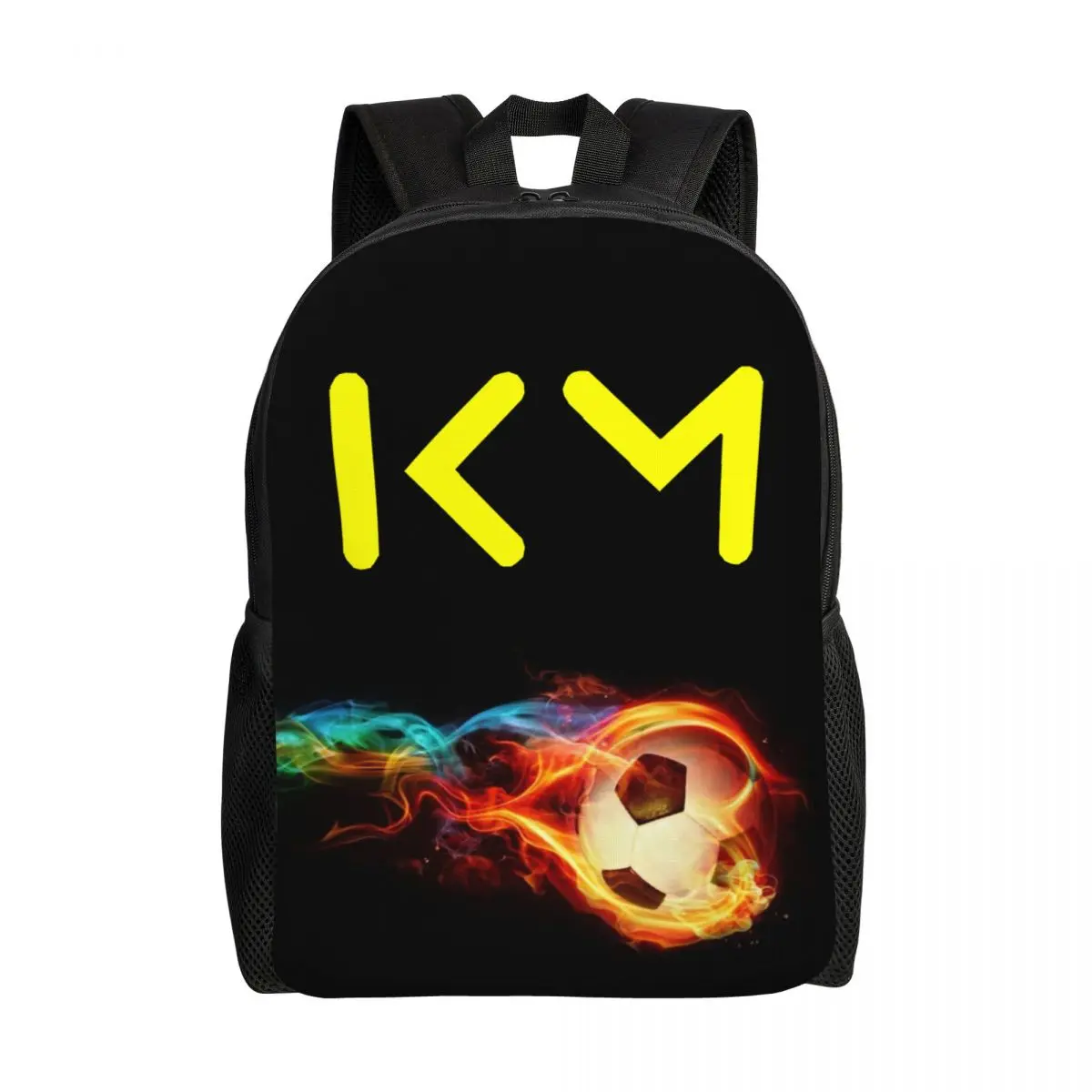 Custom Yellow KM Mbappe Football Soccer Backpacks Women Men Basic Bookbag for School College Bags