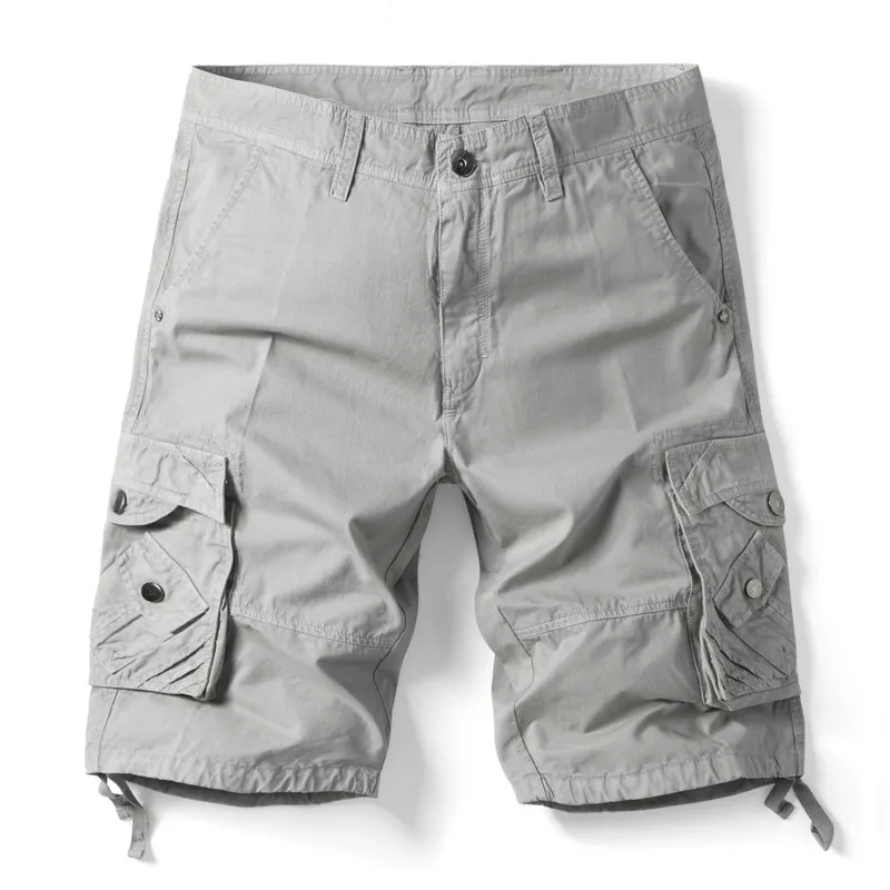 Summer Men Cargo Multi Pocket Shorts Men Casual Solid Elastic Waist Overalls Summer Cotton Nickel Pants Men Jogger Pants Shorts