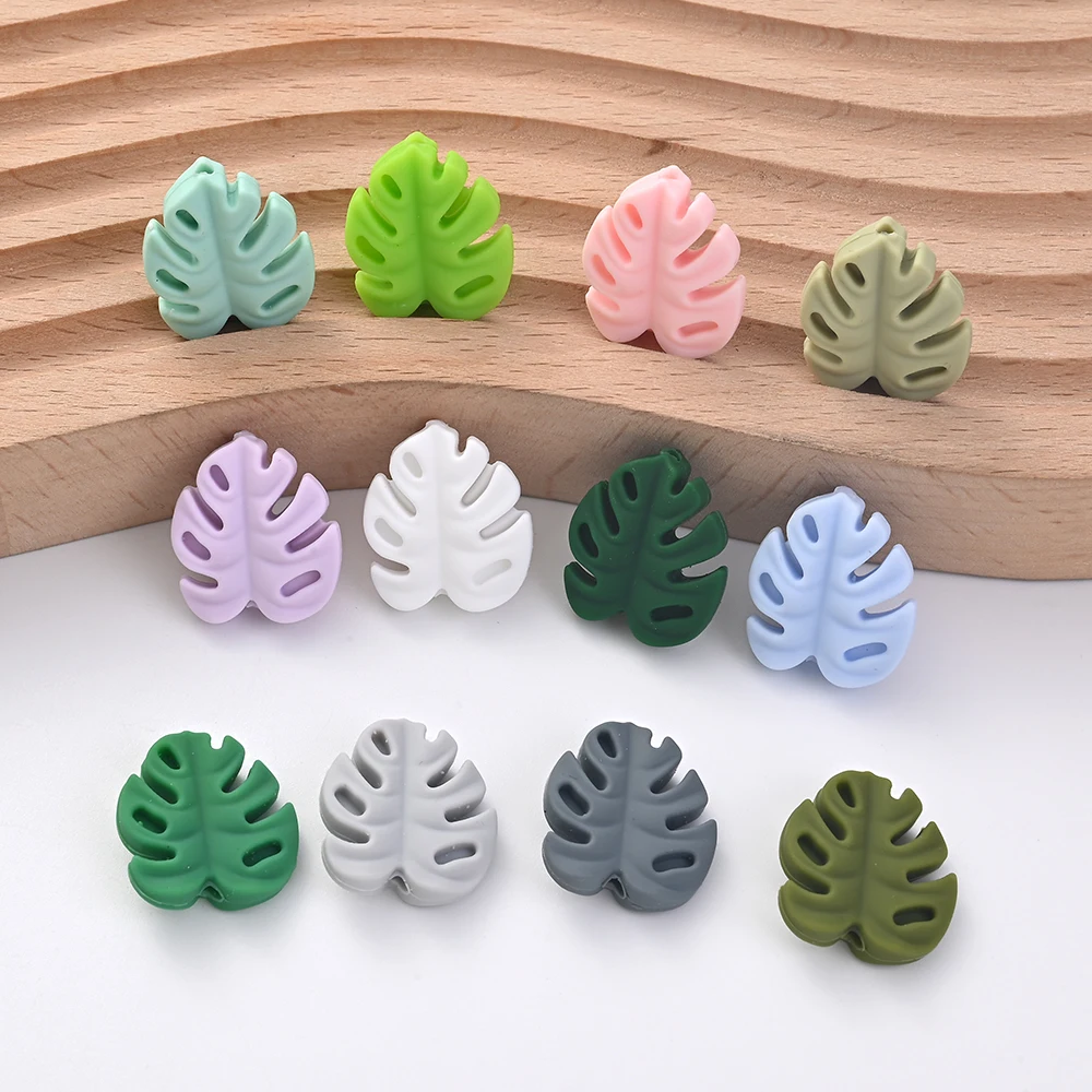 10Pcs New Cartoon Silicone Beads Big Leafs Loose Focal Beads DIY Bracelet Keychain Necklace Pen Accessories For Jewelry Making