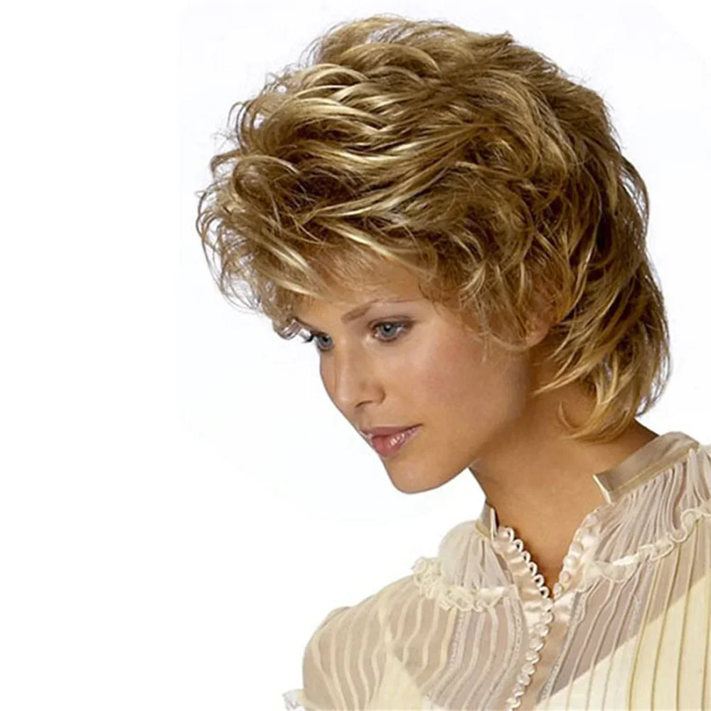 European and American Fashion women wig Short curly hair wig golden high temperature silk rose net synthetic wig headband