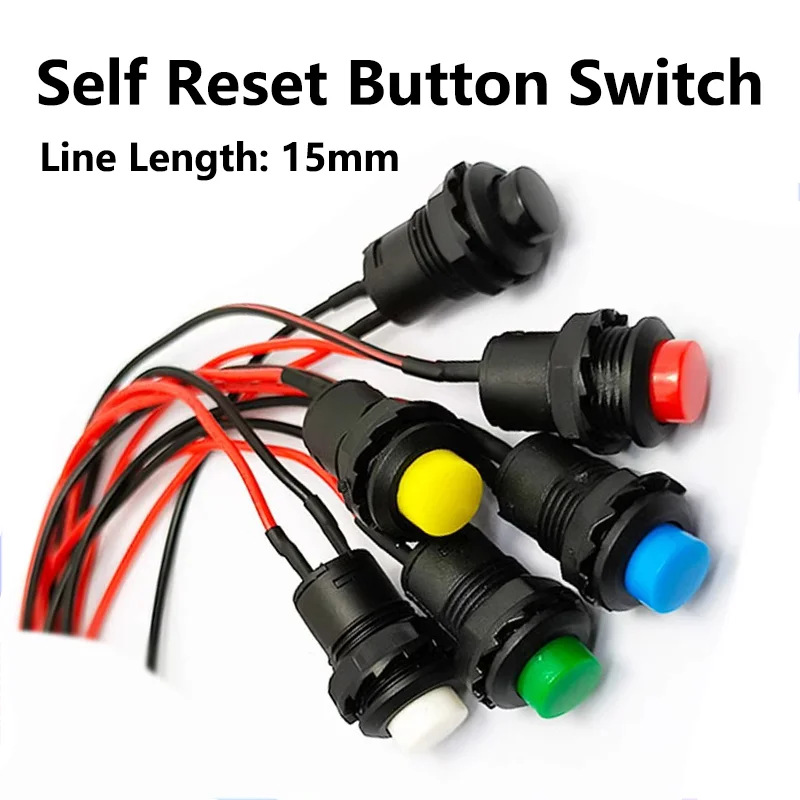 5/20/100PCS DS-428/427/425 12MM Round Button Switch With Cable Self-Locking Non-Locking 20CM Self-Resetting Push Button Switch