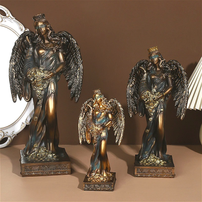 Statues of Greek Mythological Figures Goddess of Wealth Figurine Lucky Wealth Angel Resin Sculpture Home Office Desktop Decor