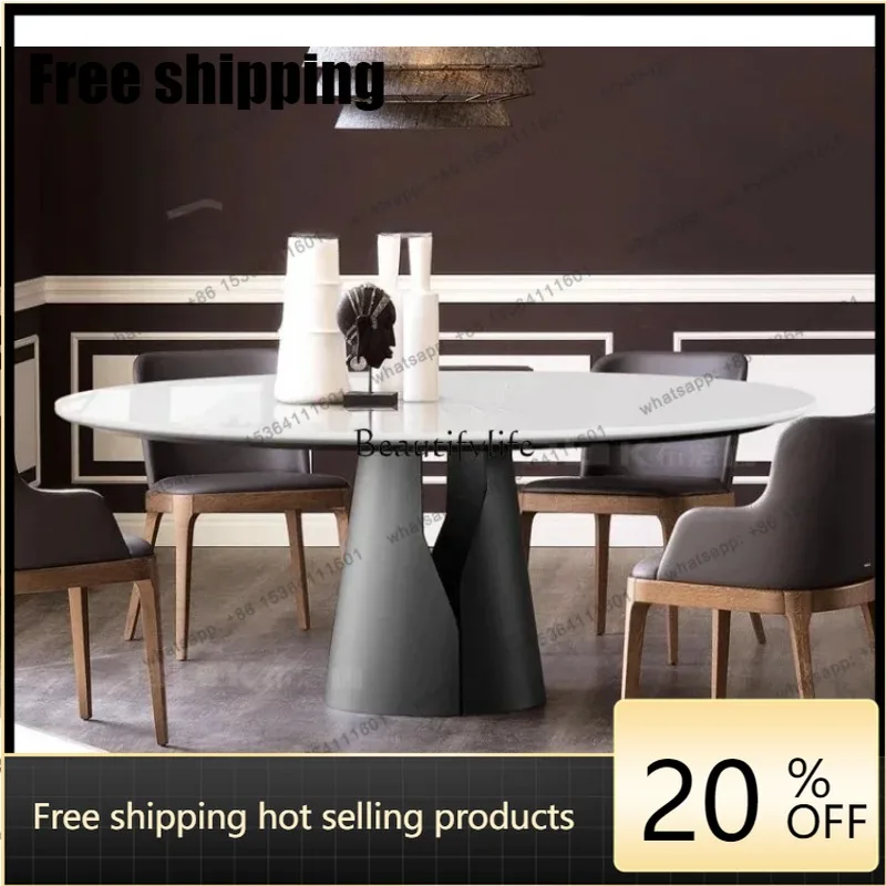 HJ Italian Simple Luxury Nano Jade Stone round Table Modern Light Luxury Dining Table Simple