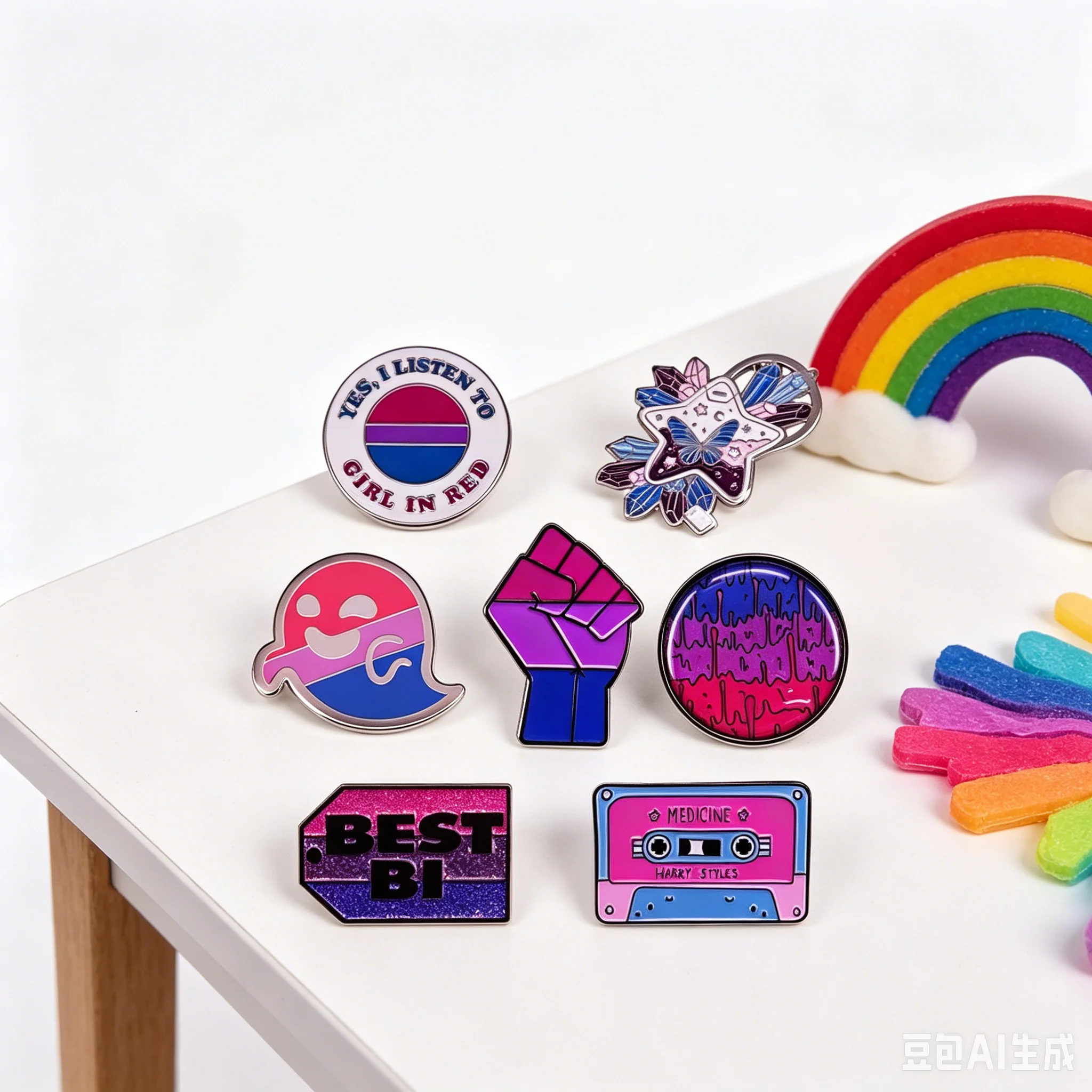 Bi Pride Enamel Lapel Pins LGBTQ+ Rainbow Flag Ghost Butterfly Cassette Brooches Backpack Decorative Jewelry Gift