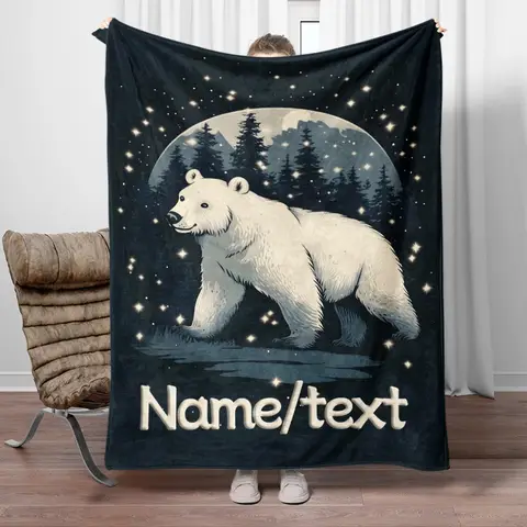 Personalized custom name blanket-polar bear element,suitable for office use,camping,travel,birthdays，Halloween,wedding gifts