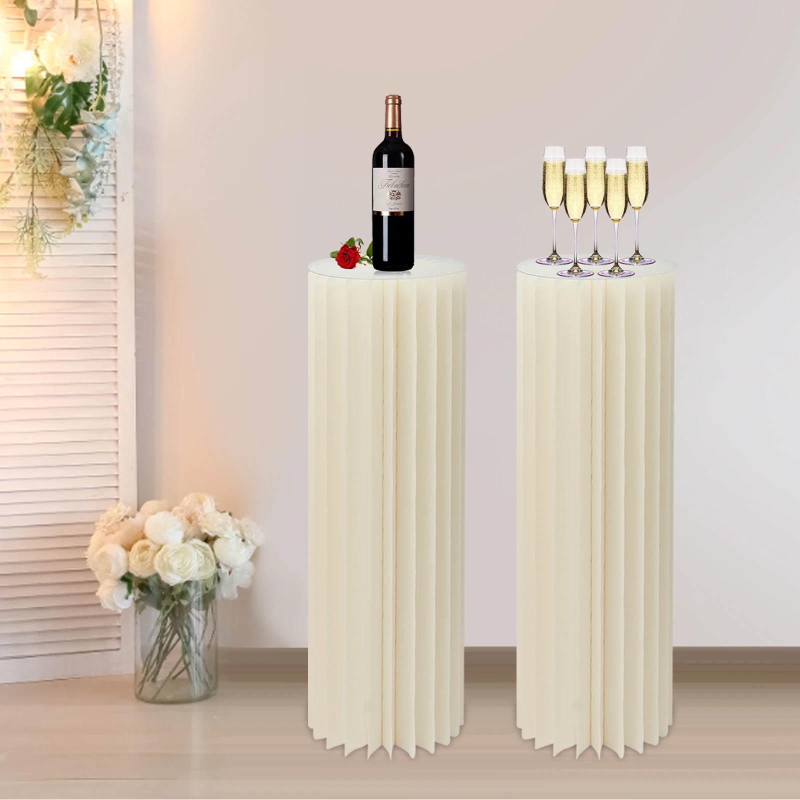 

2 PCs Cylinder Foldable Cardboard Centerpiece Display Weddings Party Decoration Dessert Table Columns Stand