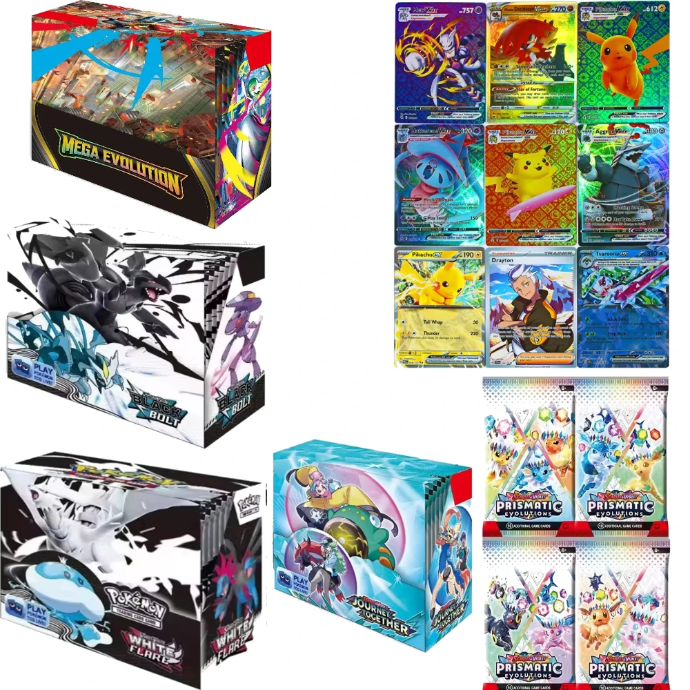 

New Pokemon Card 360Pcs - MEGA EVOLUTION Black Bolt White Flare Prismatic Evolutions English Booster Battle Cards (Gift)