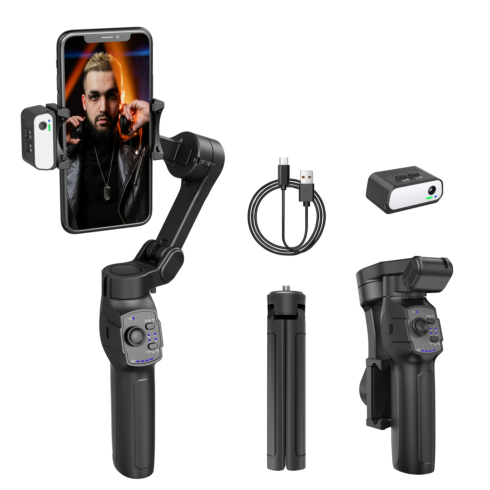 Smartphone Gimbal Stabilizer Portable 3- Foldable Handheld with AI Tracking Ultra Wide Angle Lenses Anti Shake for Vlog Videos