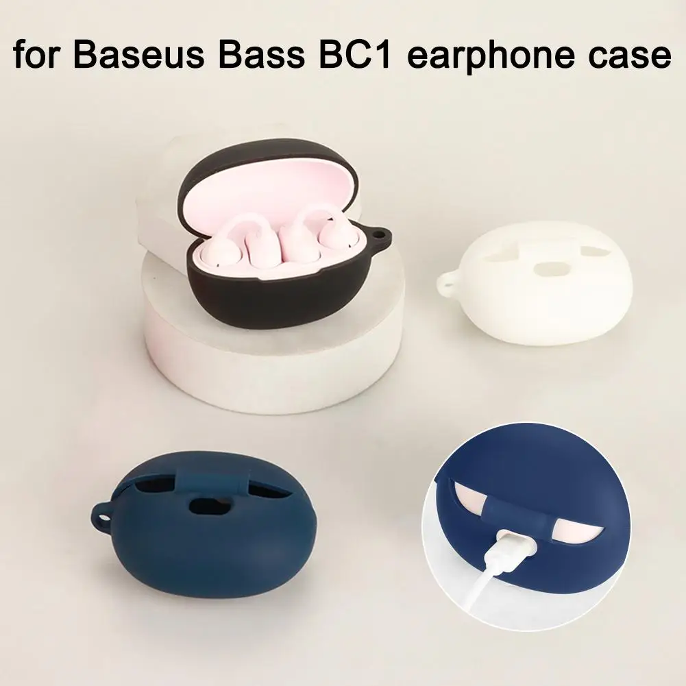 Silicone Earphone Case Solid Color Cover Headphone Shell Shockproof Skin Cover for Baseus Bass BC1 Case With Hook