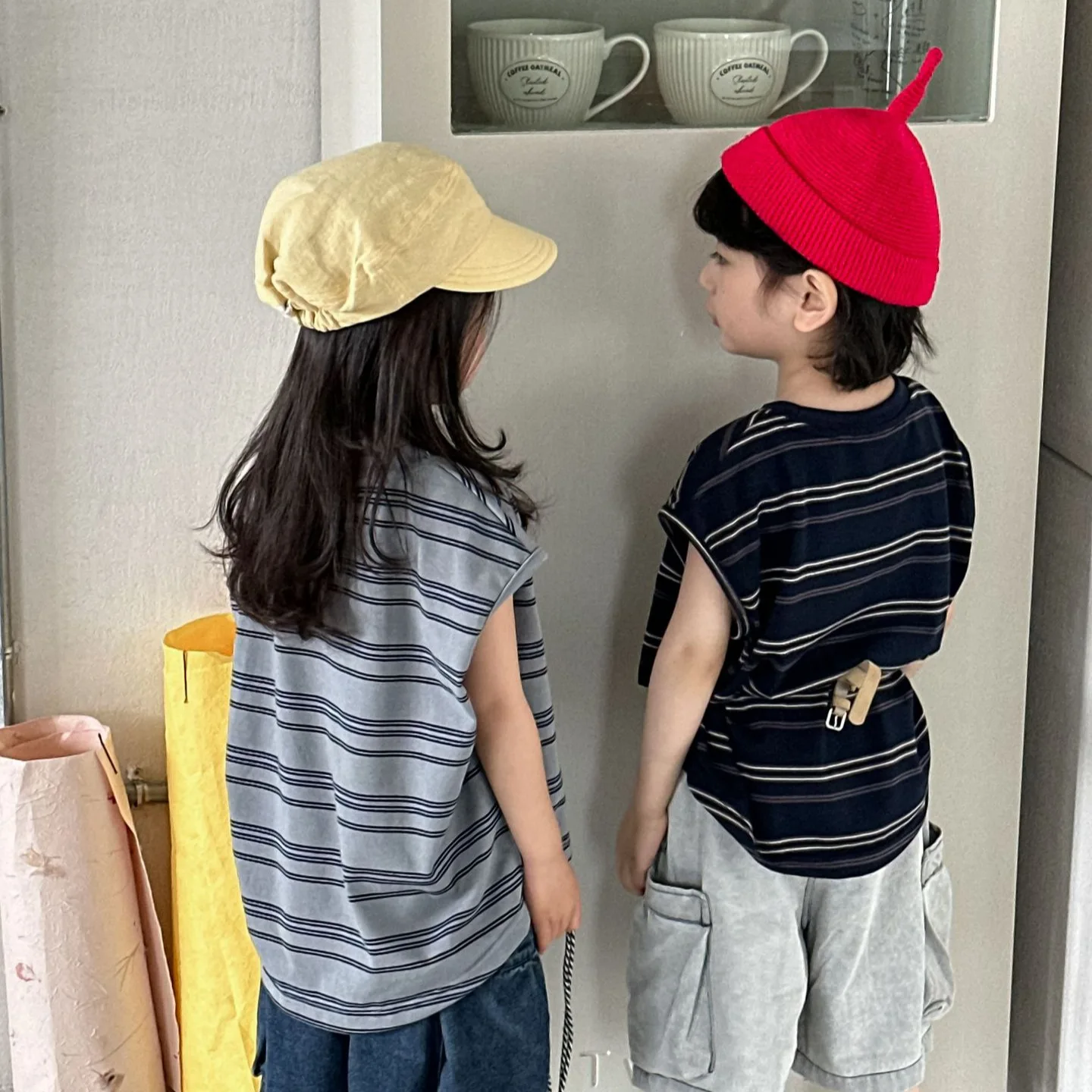 Kids 2026 Summer New Striped Short Sleeve T Shirt for Toddler Boys and Girls Loose Stylish Sleeveless Vest Thin
