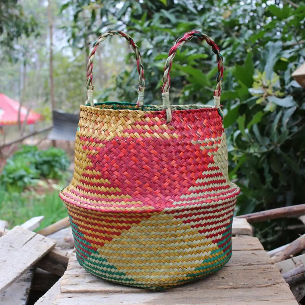 Straw Storage Basket Wicker Rattan Seagrass Belly Handmade Woven Basket Clothes Laundry Basket Flower Pot Plant Basket Planter