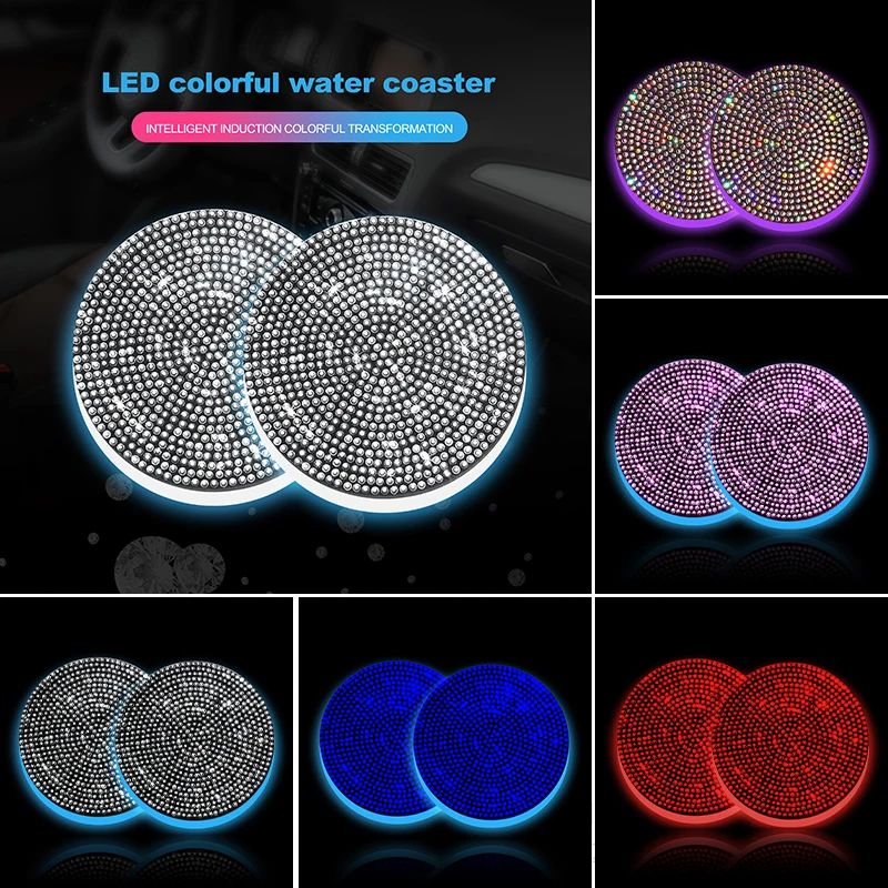 New Luminous Car Coasters for Cup Holders  USB Charging  Led Atmosphere Light Car Decoration  Bling Car Accessories for Girls