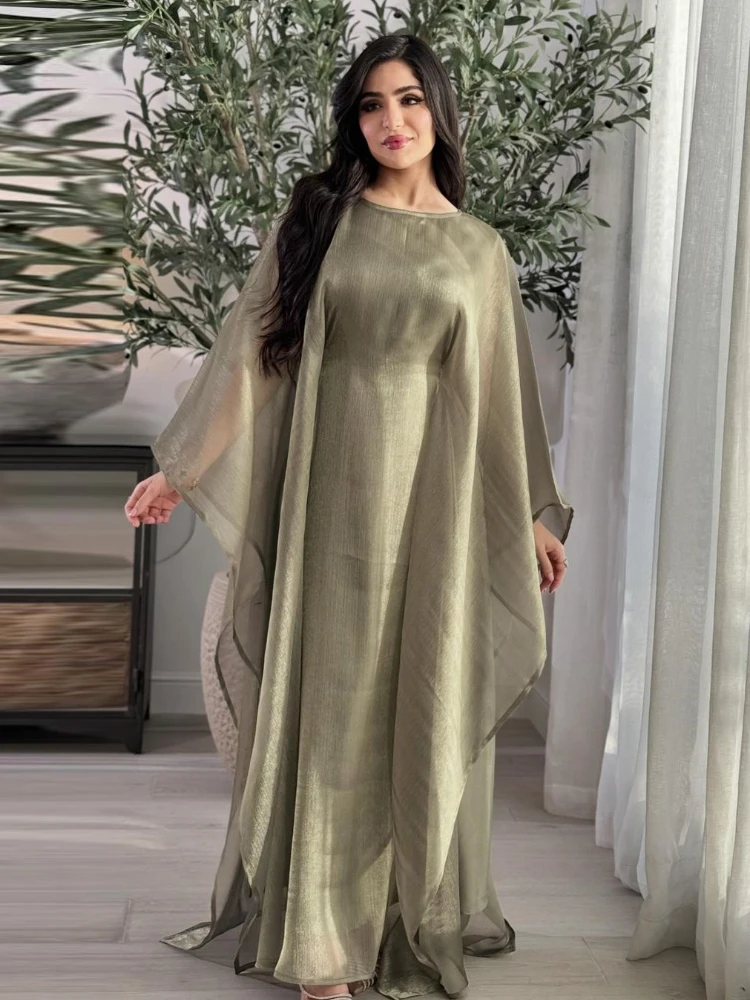 Ramadan Muslim Women Bat Sleeve Long Dress 2025 Eid Vestidos Largos Abaya Gown Islamic Bat Sleeve Long Dresses Dubai Arab