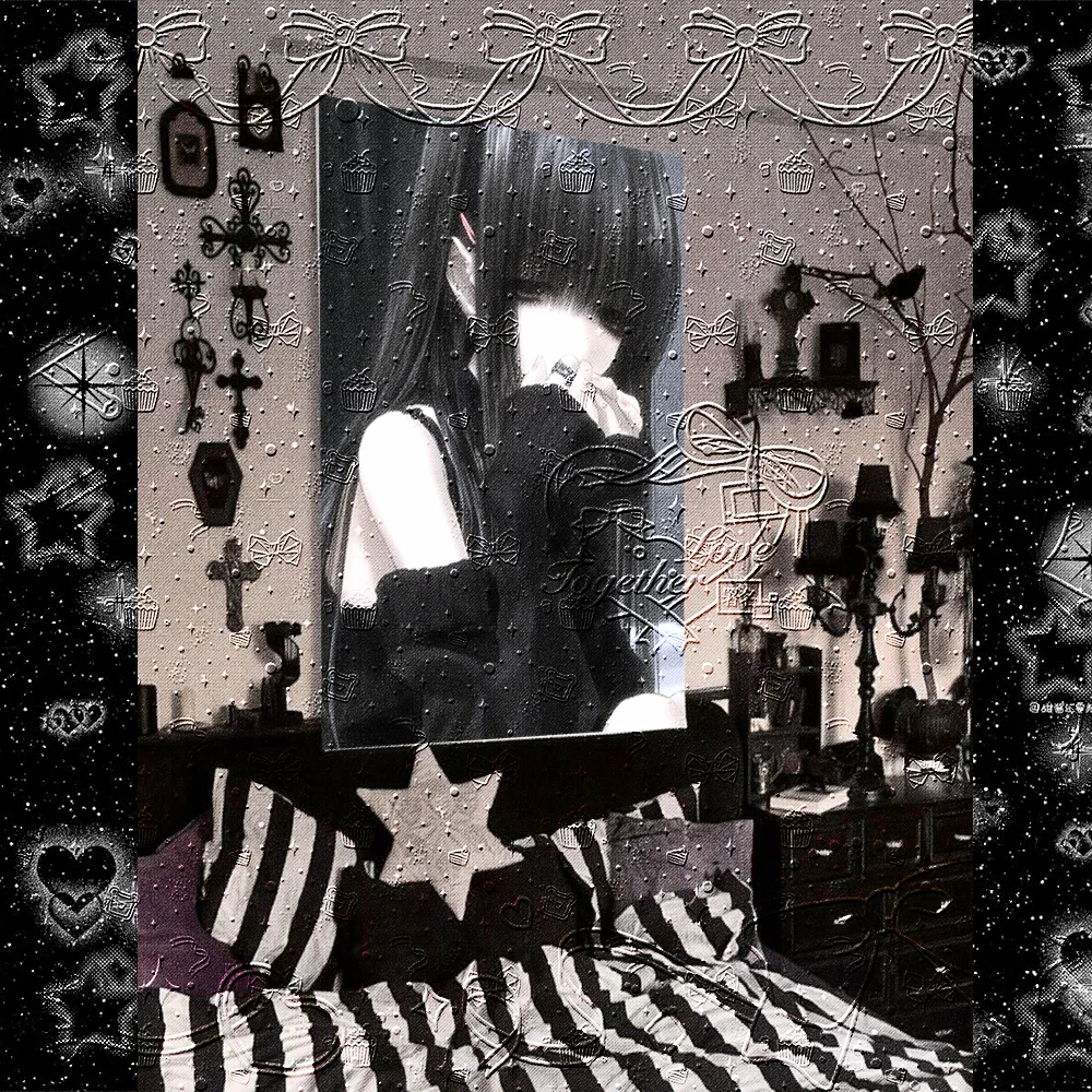 Dark Gothic Anime Tapestry, Emo Black Hair Girl Wall Hanging, Aesthetic Dorm Bedroom Decor, Goth Manga Wall Blanket, Alt Home De