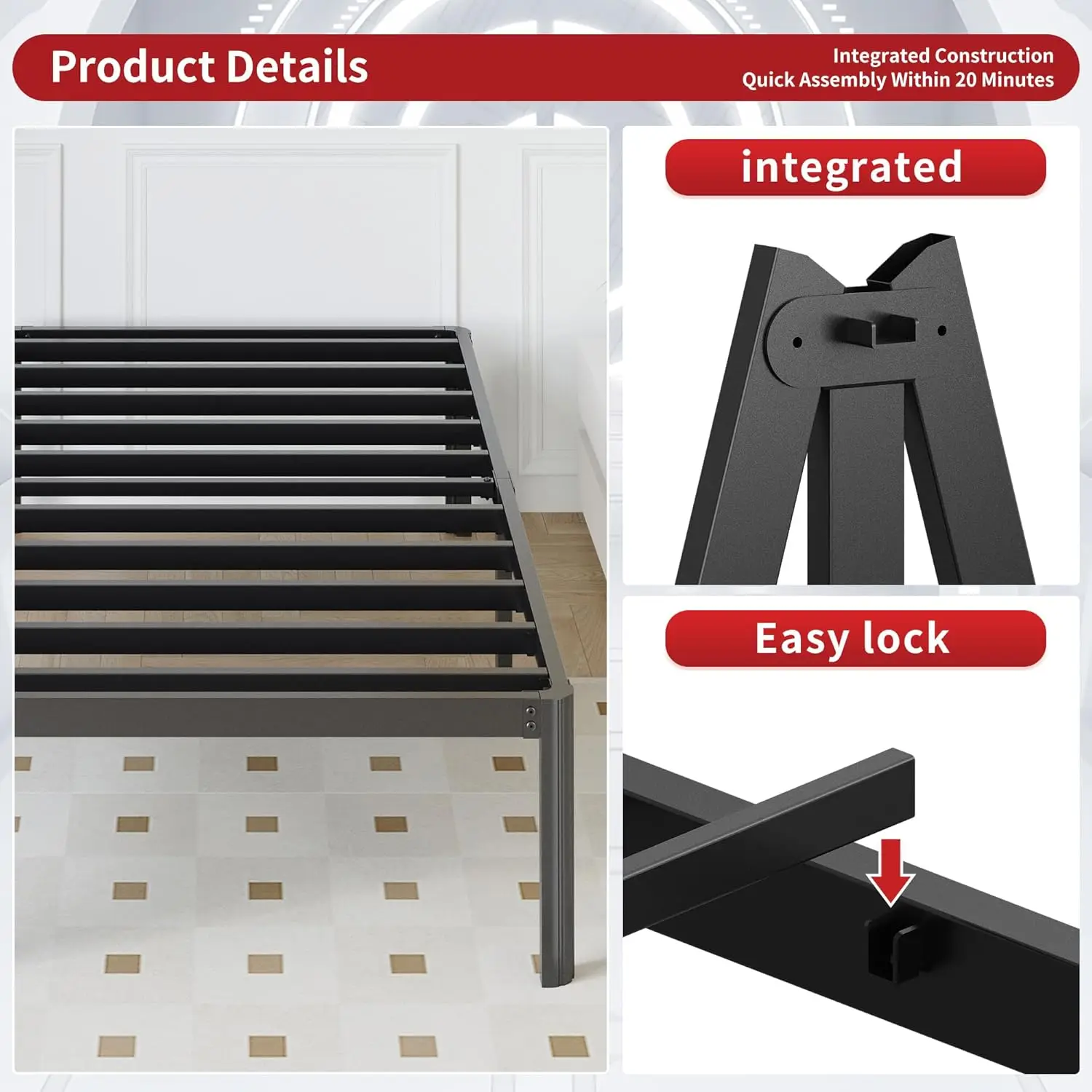 Bed Frames No Box Spring Needed, Heavy Duty Cal King Metal Platform Bed Frame with Rounded Corner Legs, Easy Assembly, Noise Fre