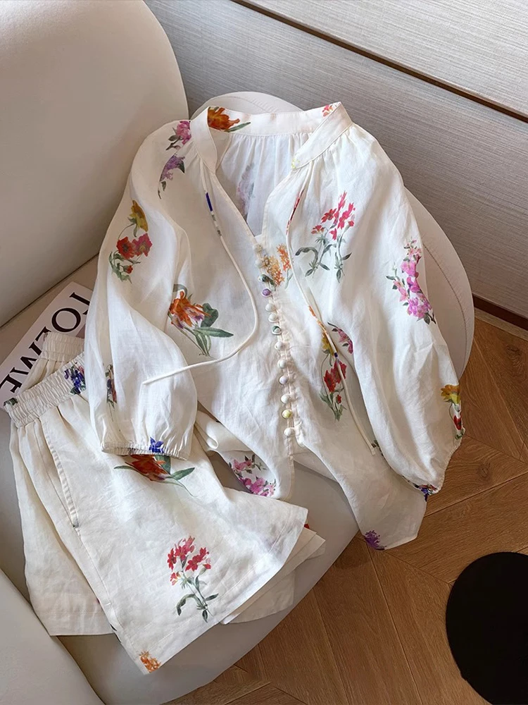 

Новый китайский повседневный комплект для мужчин и женщин, летний сладкий антивозрастной цветочный рюкзак с широкими ножками, комплект из двух предметов, студенческая работа, orm