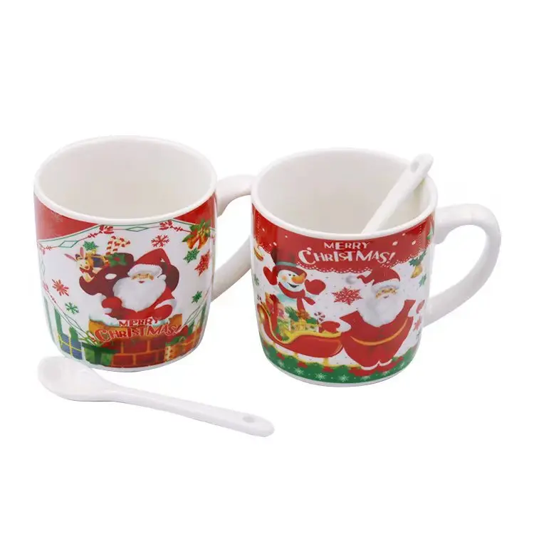 

Christmas cup ceramic cup gift box package mug coffee cup water cup milk cup with ceramic spoon, Christmas gift mug set