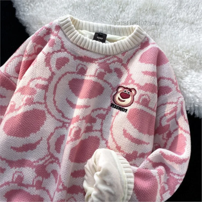 Little Bear Cartoon Women's Oversize Sweater  Tops Pullovers Anime Long Sleeve Winter Clothes Knitwear Ladies rounds neck Cute