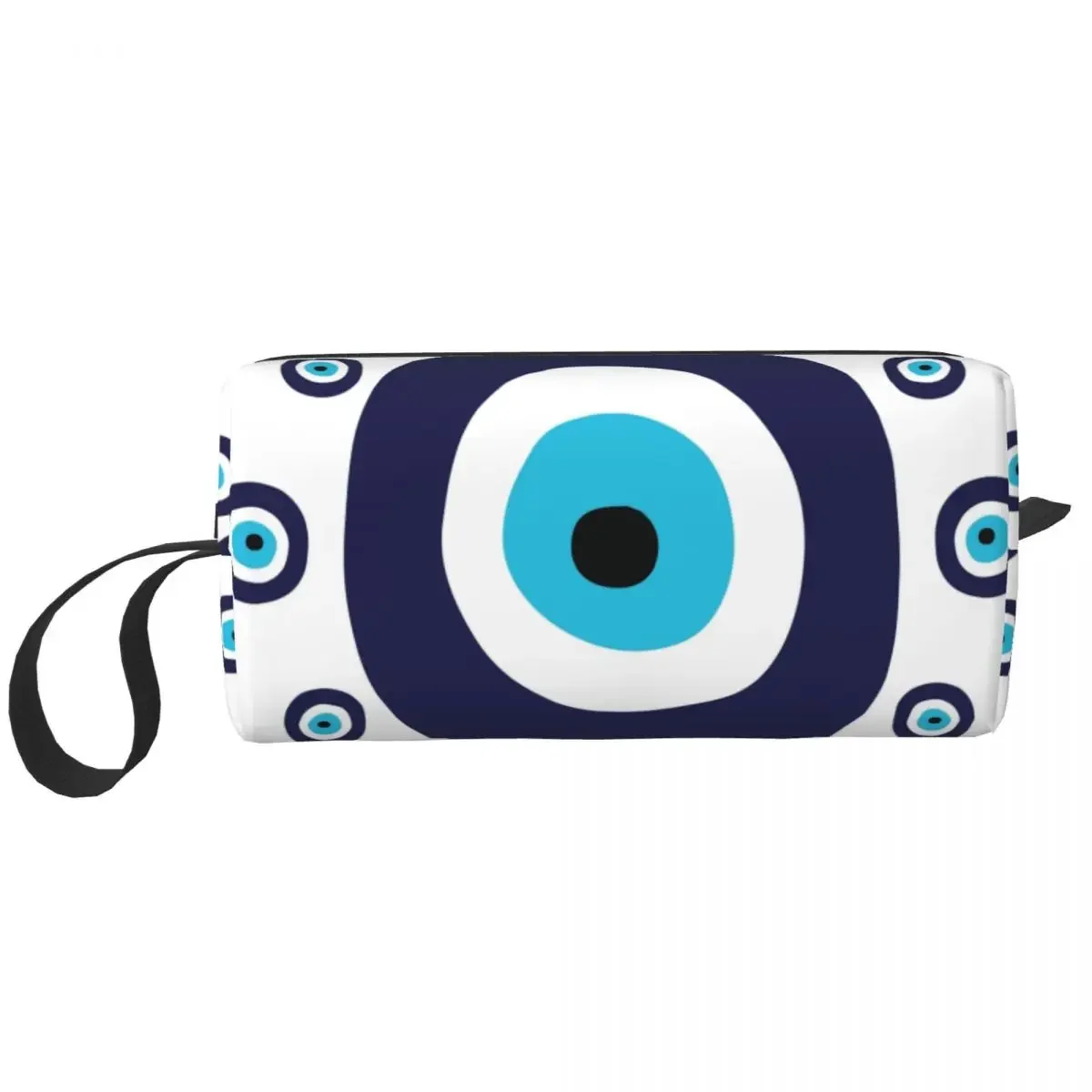 Navy Blue And Aqua Nazar Evil Eye Lucky Charm Pattern Toiletry Bag Amulet Boho Cosmetic Makeup for Beauty Storage Dopp Kit Case