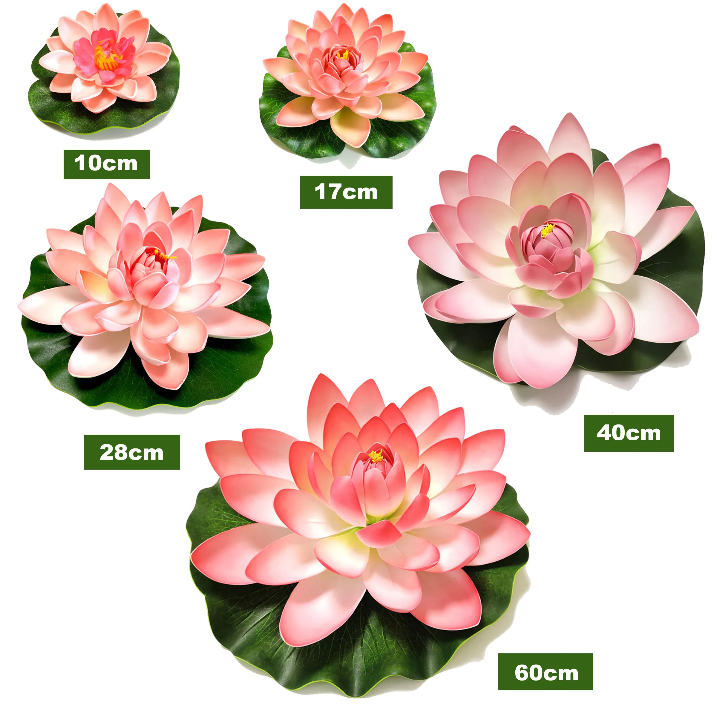 10/17/28/40/60cm Lotus Artificial Flower Floating Fake Lotus Plant Lifelike Water Lily Micro Landscape for Pond Garden Decor