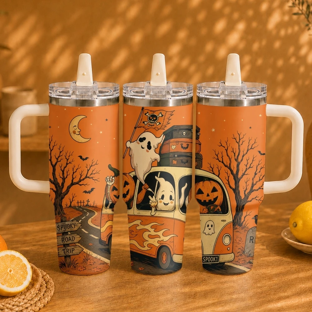 Interesting Halloween Ghosts Vacuum Flasks 40oz Vacuum Insulated Travel Mug - Stainless Steel Straw Cup Lid