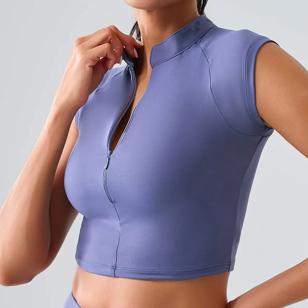 

Women's Tight Fitting Sports T-shirt Fast Dry Zipper Short Sleeved Yoga Crop Top Pilates Running Exercise Fitness Short Sleeved
