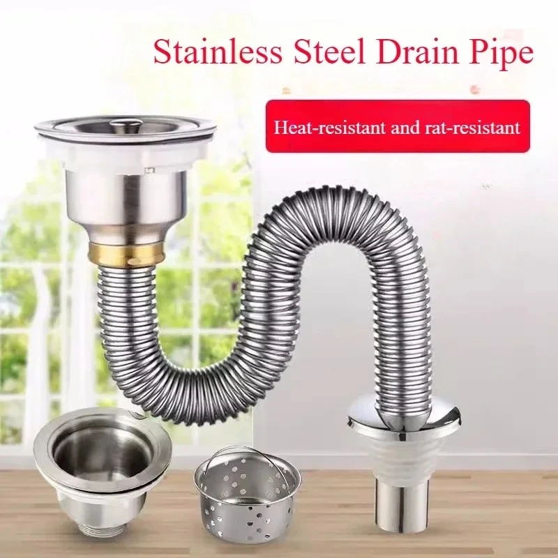 

Stainless Steel Sink Drain Pipe Anti Rat Bite Sink Strainer Deodorant Wash Basin Sewer Drainer Kitchen Accessories Household