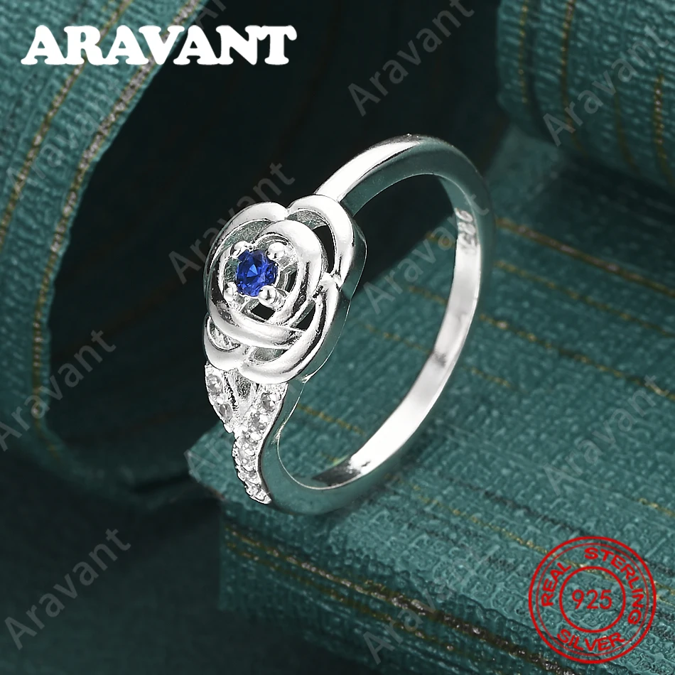 

925 Sterling Silver Blue Zircon Rose Ring (7-10#) - Simple And Elegant Everyday Jewelry For Women