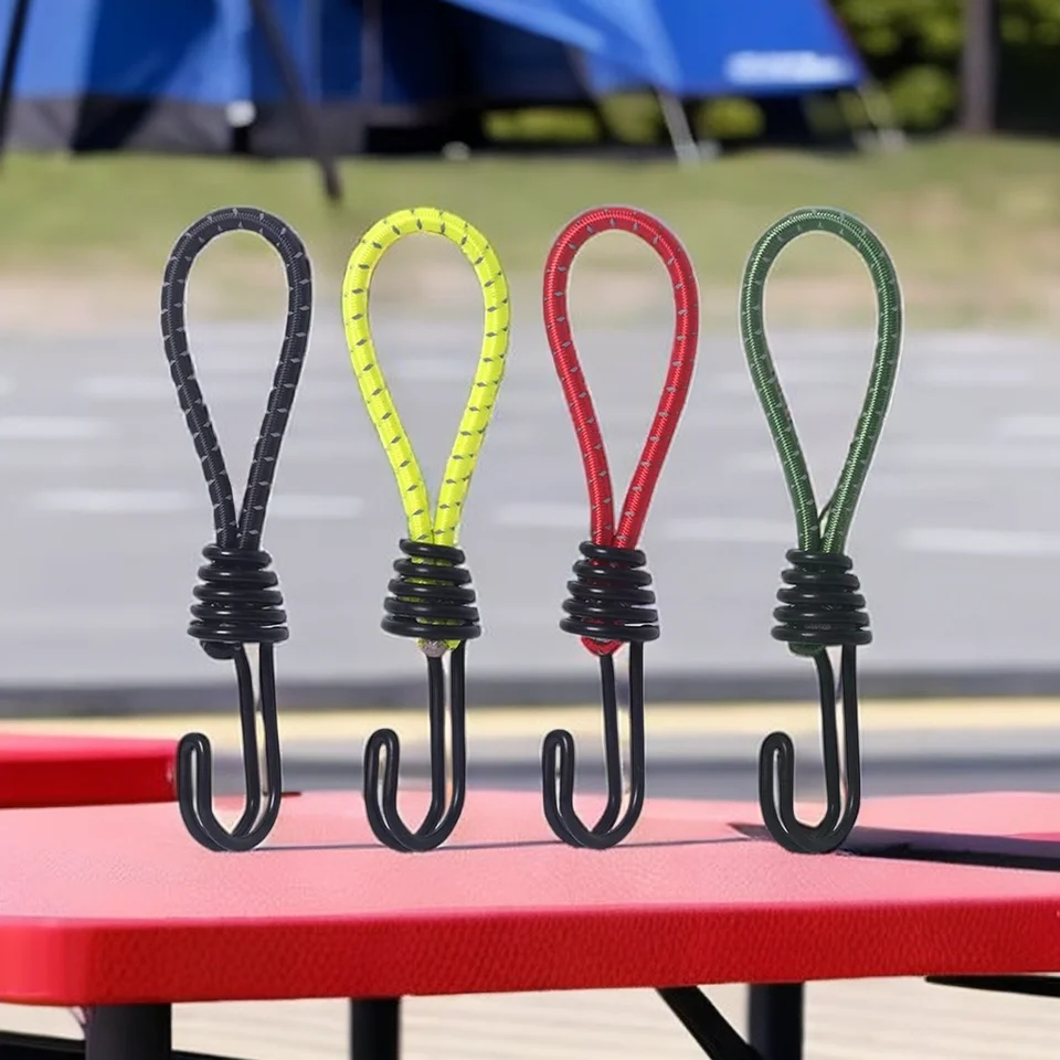 10pcs 텐트 탄성 로프 코드 후크 다목적 야외 캠핑 캐노피 방수포 텐트 고정 코드 문자열 Carabiner 후크 액세서리