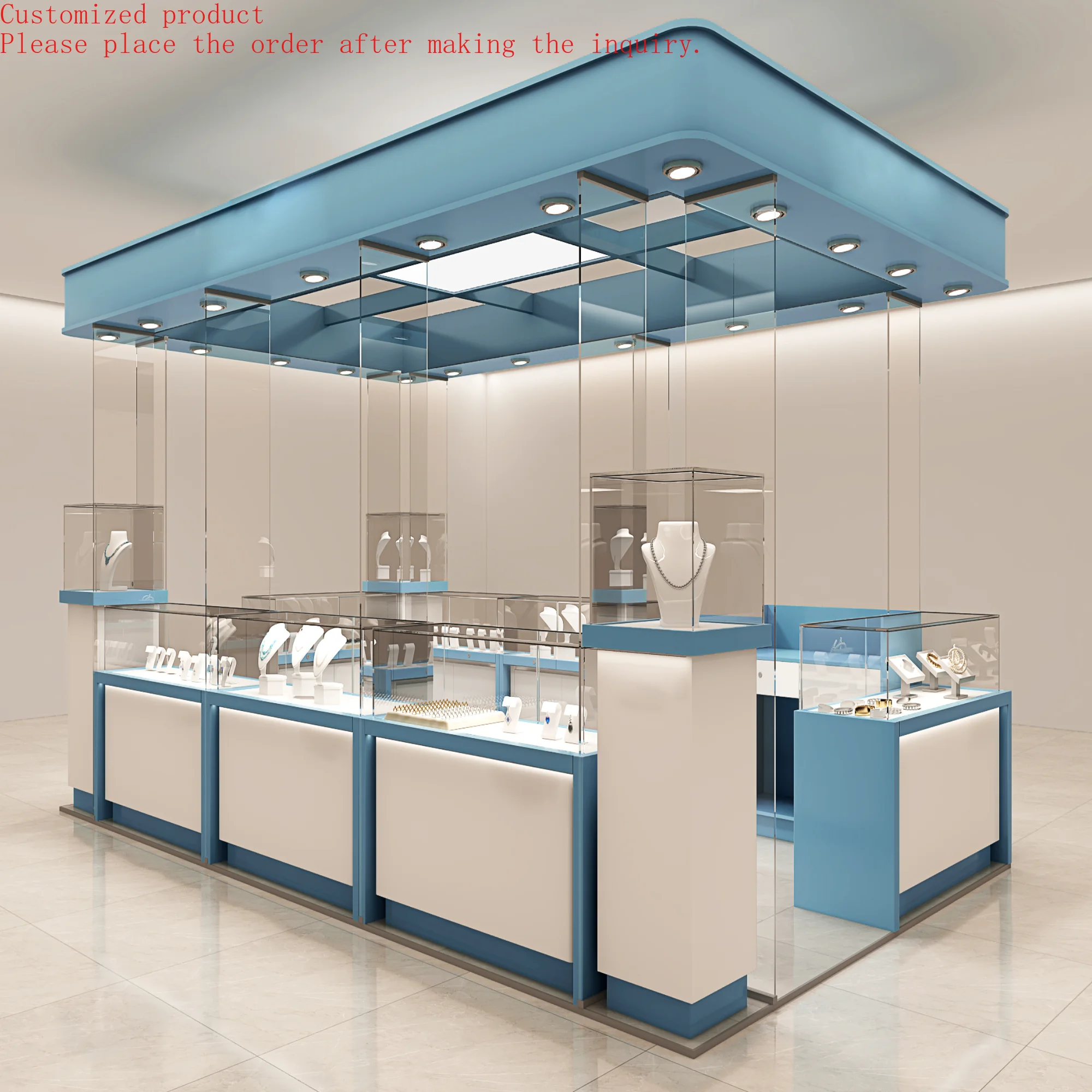 

High-end Jewelry Display Cabinet showcase Glass Jewellery Shop Showcase Counter Design with LED Light for Mall Jewelry Kiosks