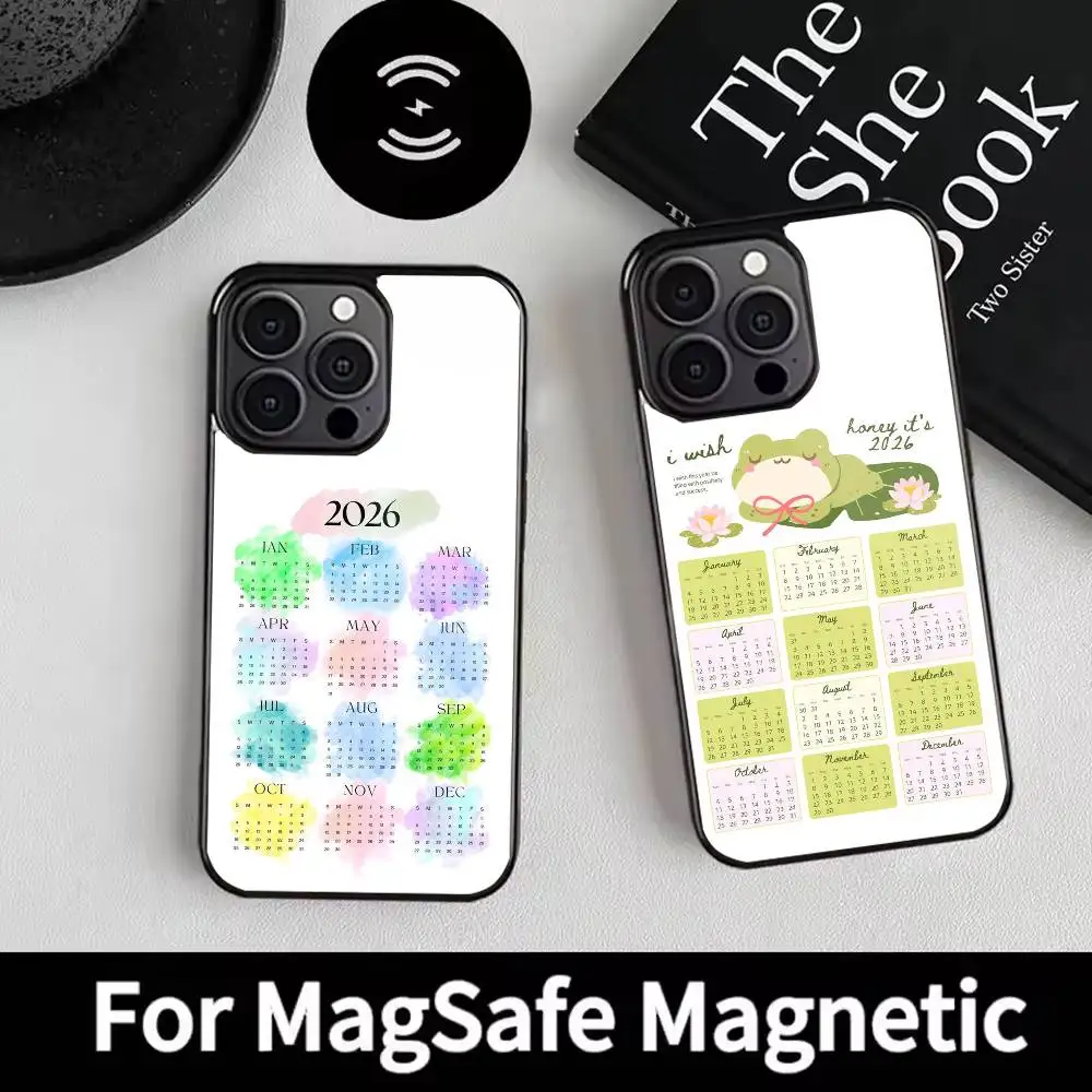 

New 2026 Calendar Phone Case For iPhone 17,16,15,14,13,12,Plus,Pro,Max For Magsafe Magnetic Wireless Charge