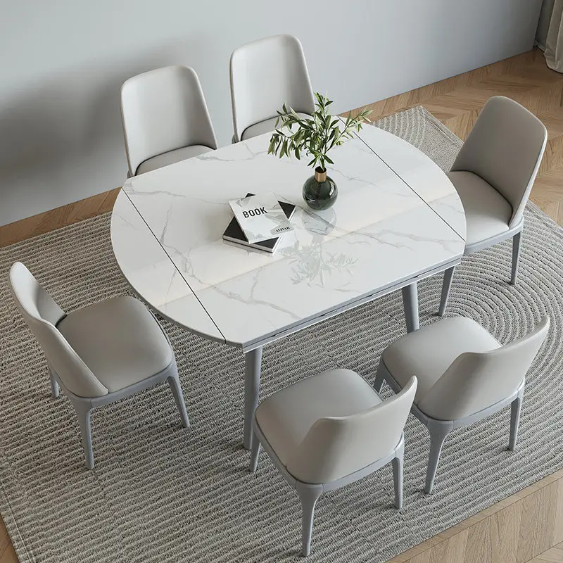 

Extendable White Dining Table Luxury Design Modern Kitchen Round Dining Table Living Room Mesa Para Cocina Furniture For Home