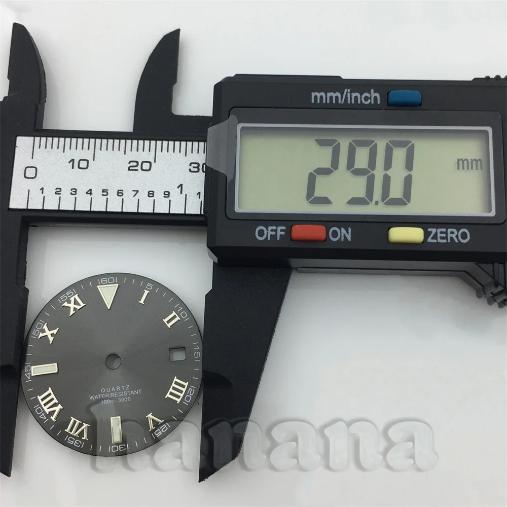 قرص ساعة كوارتز 29 ملم قرص أسود وأبيض وأزرق لحركة كوارتز روندا 515 ليلة مضيئة خضراء