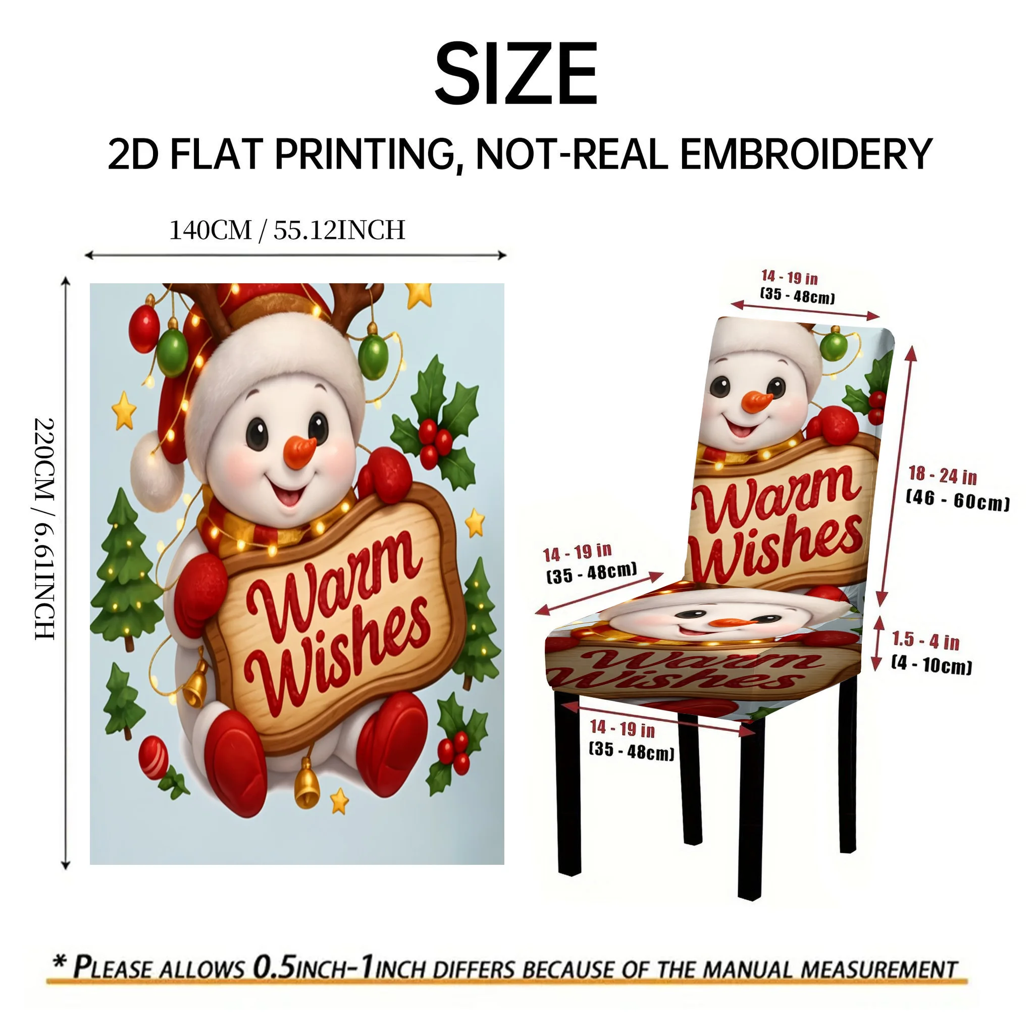 2/4/6 PCS lovely Christmas snowman color ball dining chair covers cute 2D flat printed Christmas restaurant holiday decoration