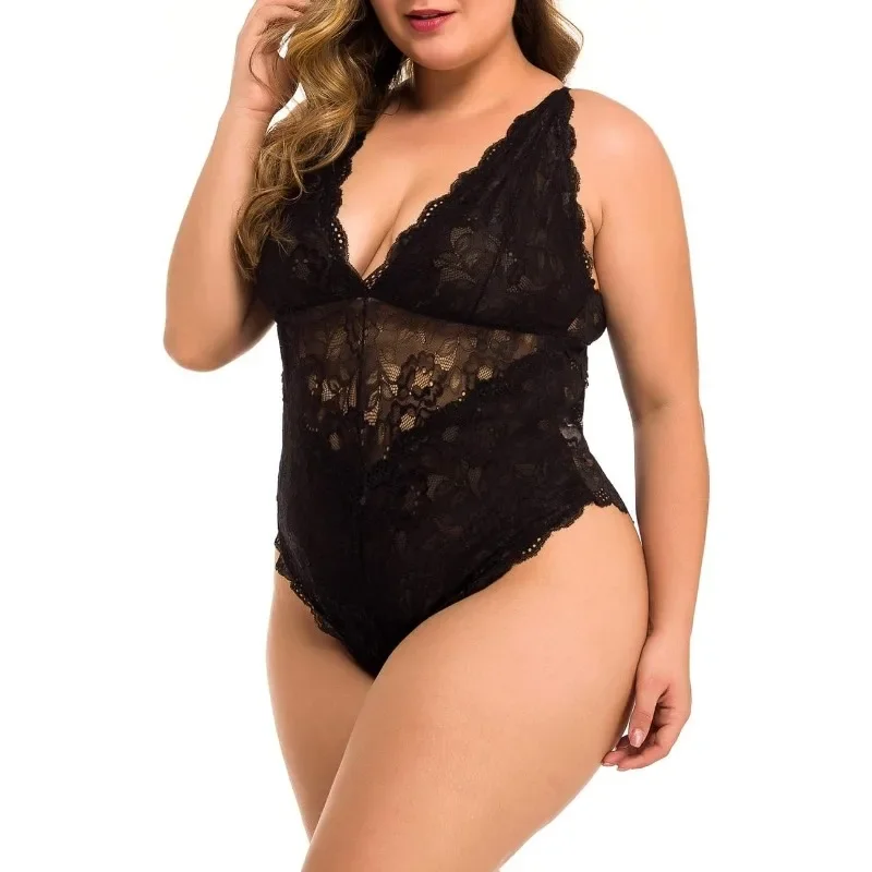 Women's Plus Size Lace Bodysuit Teddy Lingerie One-piece Babydoll Clubwear