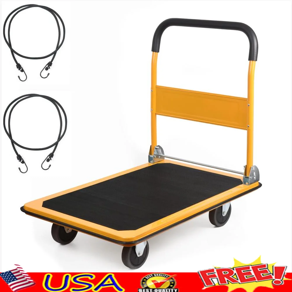 Heavy Duty Platform Cart 880lbs Load Capacity Foldable Push Dolly 35.8x24x34.3in Silent Wheel Design and Comfort Grip Armrests