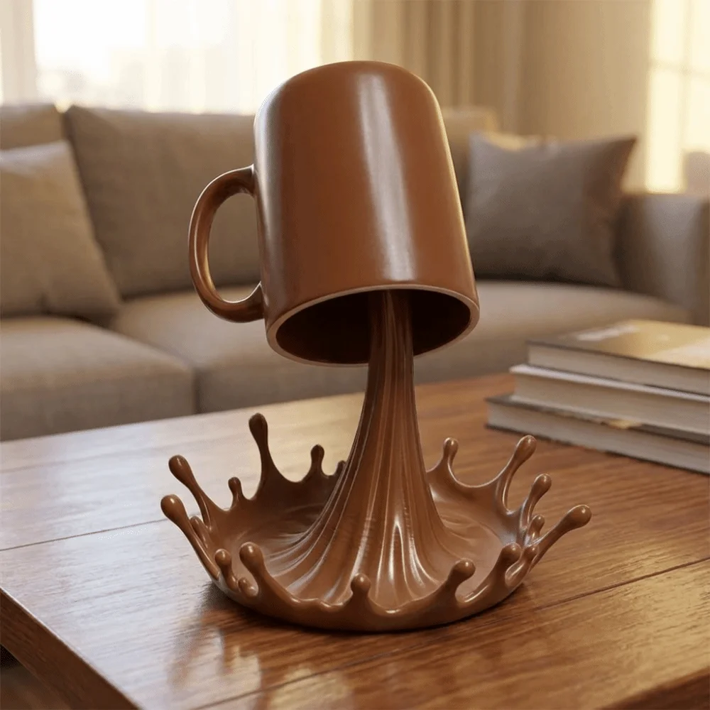 Decorative 3D Printed Water Splash Shaped Cup Holder Creative Plastic Milk Splash Cup Rack Floating Milk Ornament Coffee Corners