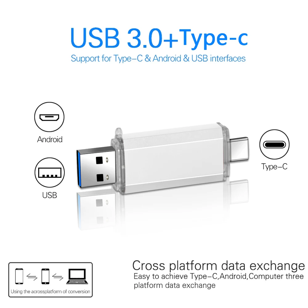 2 in 1 OTG Type C USB Flash Drives Pen Drive Pendrive 32GB 64GB 128GB CLE usb 3.0 Flash Disk Key Memory Stick