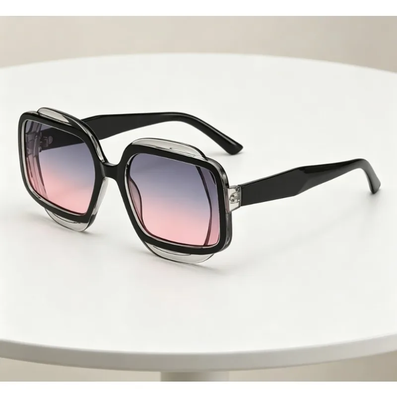 

Unisex Retro Oversized Square Sunglasses Polygon Color-blocking Double Frame Gradient Lens UV400 Fashion Eyewear for Streetwear