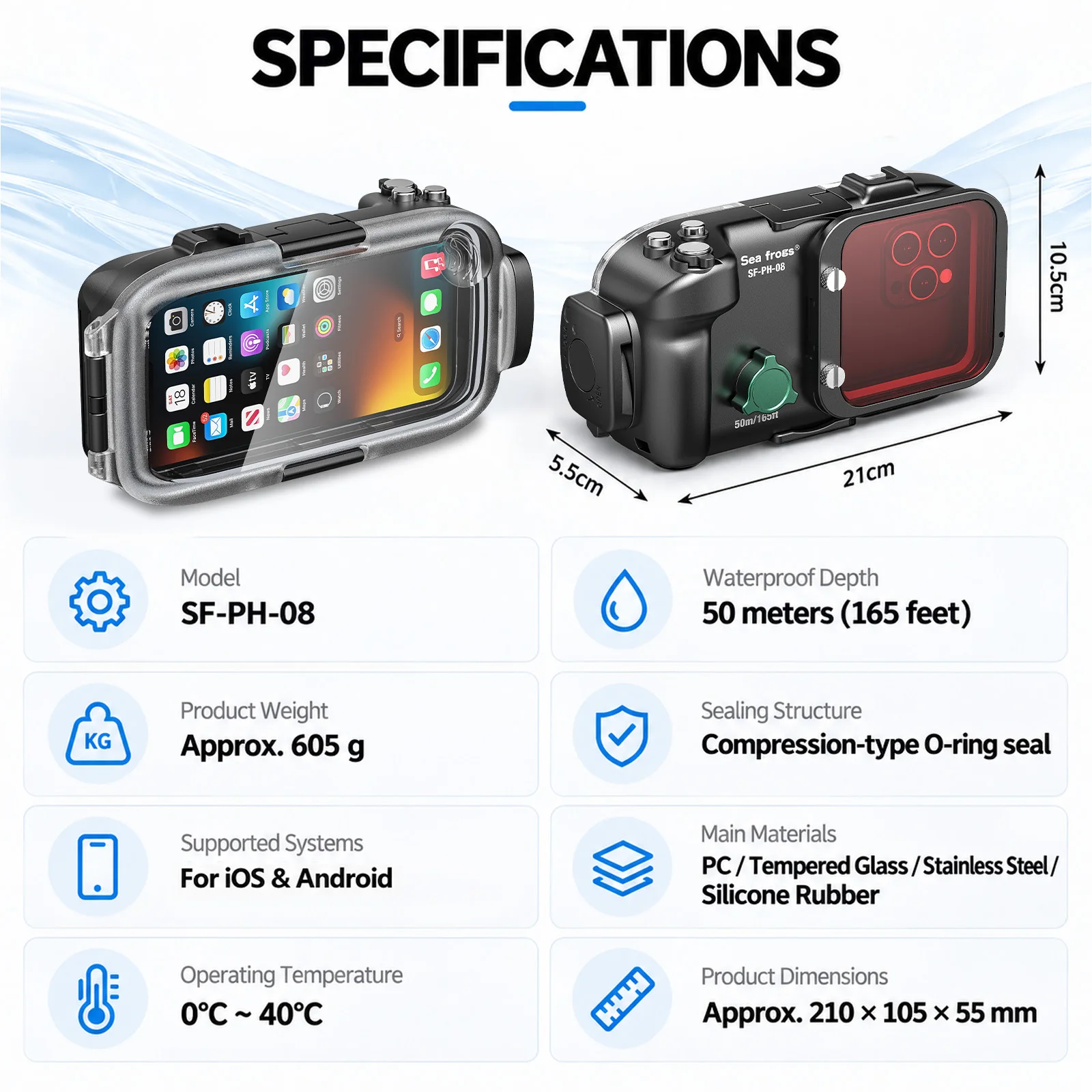 Seafrogs IP68 Universal Waterproof Phone Case 50M Underwater Diving Housing Auto Focus Support For iPhone 17 Huawei Android