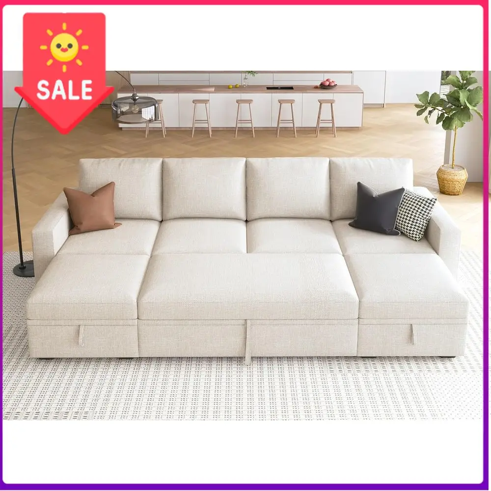 

BestsellerBeige Sectional Sofa with Storage Ottoman and Sleeper Bed for Living Room