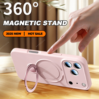 360 Magnetic Stand Liquid Silicone Phone Case For iPhone 17 Air 13 14 15 16 Pro Max Plus Magsafe Charge Holder Protector Cover