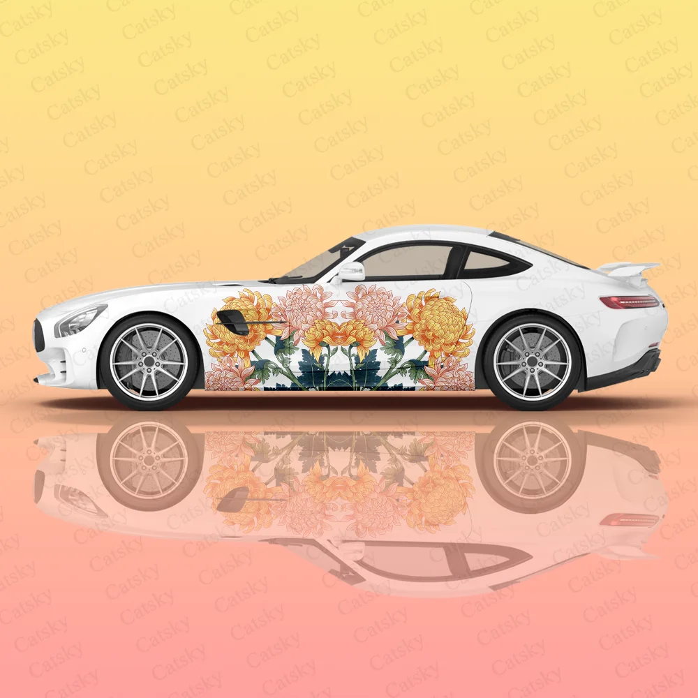 

Custom Chrysanthemum Print Car Sticker Decal Hood Door Body Vinyl Sticker Graphic Wrap New Car Sticker Decoration Accessories