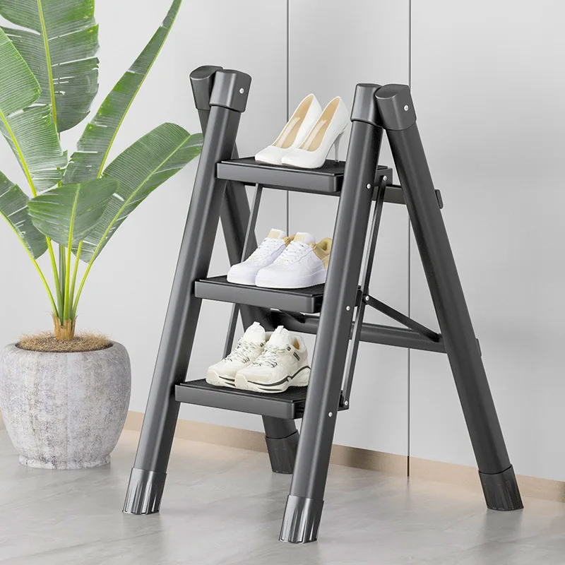 Carbon Steel 3‑Step Folding Step Ladder Multi‑Functional Humanoid Staircase Stool Quick Expand Household Storage Ladder in Stock