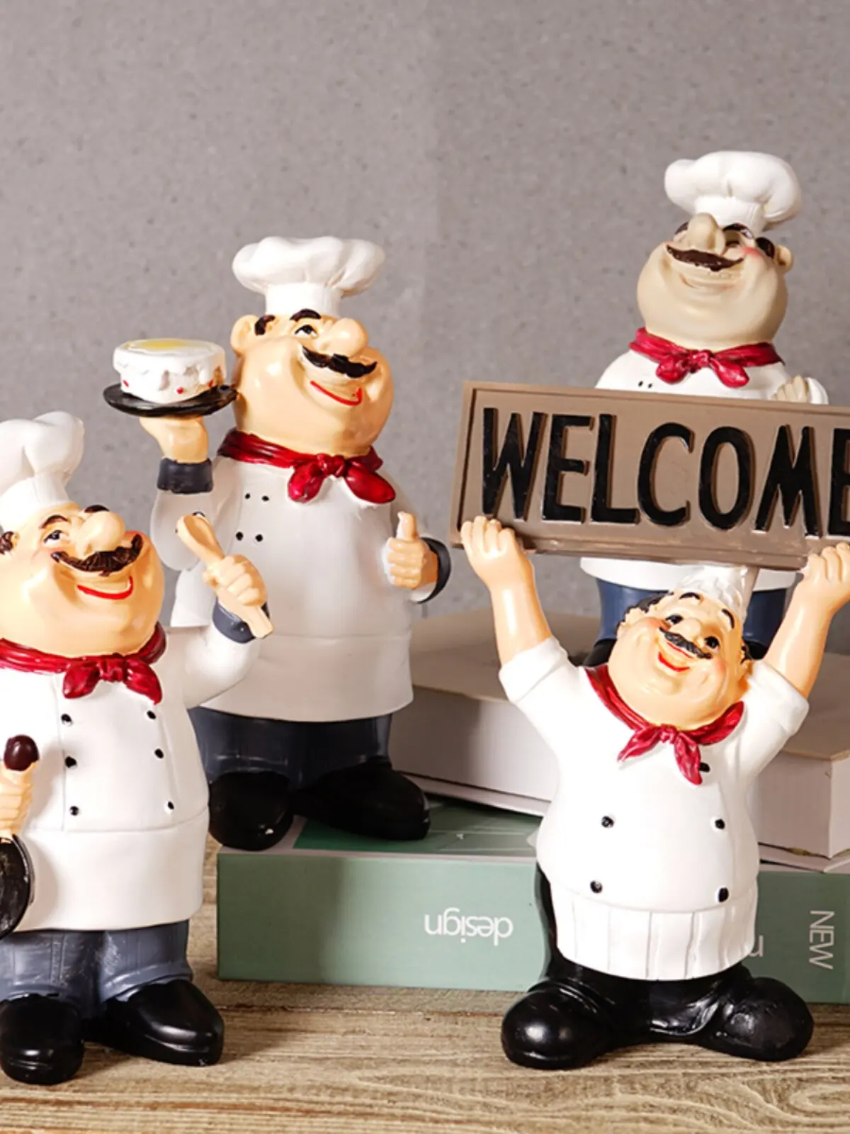 Retro resin desktop figurines for restaurant decor featuring chef characters in nostalgic style — rice white milky white hand-ra