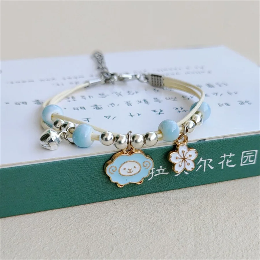 Koreanische niedliche Cartoon-Kaninchen-Blumen-Anhänger-Armbänder für Damen, modischer Charm-Glocken-Schmetterlings-Katzen-Armband, Freundschaftsschmuck – Detail 29
