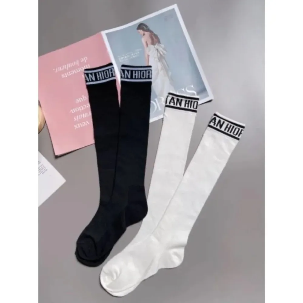 New Women's Stockings Casual Preppy Style Knee High Socks Female Solid Color Vertical Cotton Solid Color Letter Long Socks Comfy