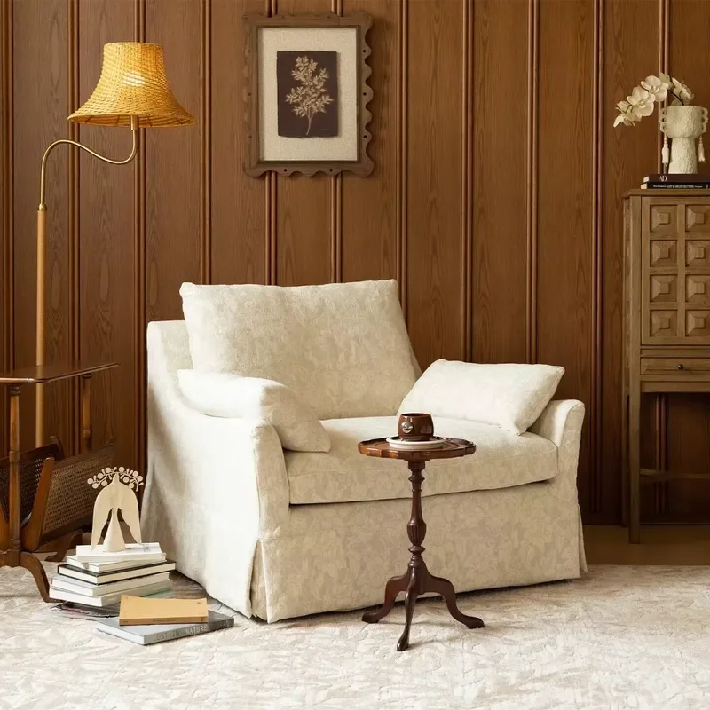 American Medieval Style Linen Jacquard Fabric Single Seat Sofa and Chair, Fully Disassembled and Living Room Furniture